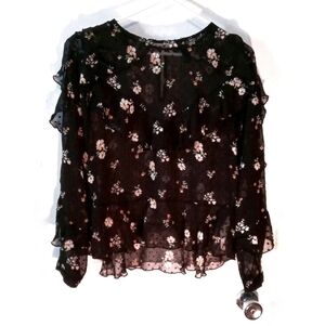 Forever 21 Sheer Black Floral Bouse